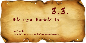 Bürger Borbála névjegykártya